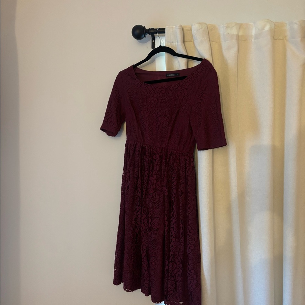 Mikarose Burgundy Lace Midi Dress